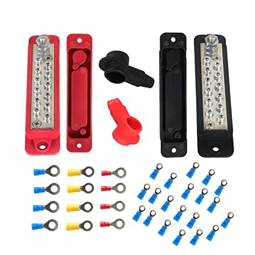 YSMN Busbar Bus Bar Power Distribution Block with Cover 12V 180A 12 Points DC Black Red Pair