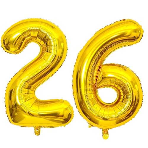 40 Inch Gold 26 Number Balloons Giant Jumbo Huge 26 or 62 Foil Mylar Helium Number Digital Balloons Gold Birthday Mylar Digital Balloons 26th or 62th Birthday Anniversary Events Party Decorations