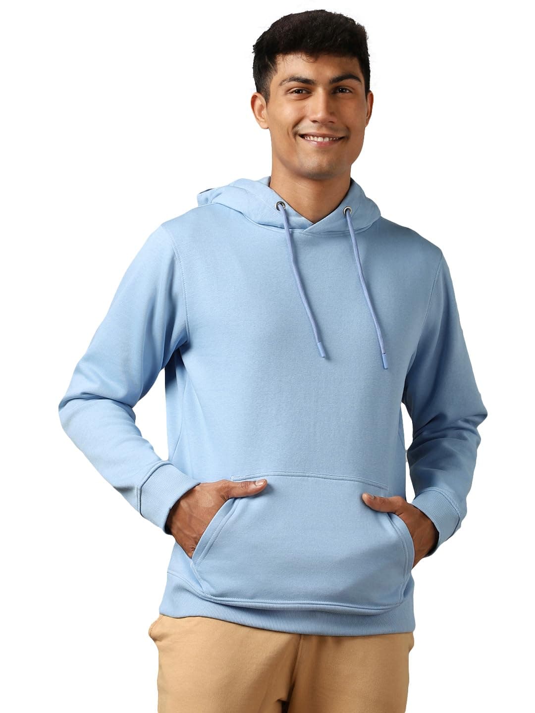 NOBERO Elegant Unisex Powder Blue Cotton Solid Plain Hoody Sports Winter Gym Workout Running Travel Trekking Hooded Sweatshirts and Hoodies for Unisex Cotton Winter Casual Wear Without Zipper-M