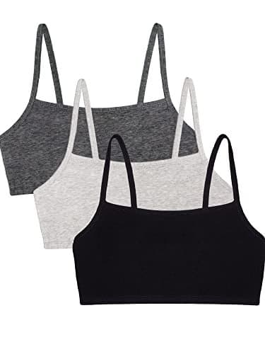 Fruit of the Loom Womens Spaghetti Strap Cotton Pull Over 3 Pack Sports Bra, Black/Heather Grey/Charcoal, 38