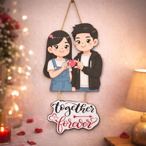 CraftVatika Valentine Gifts for Girlfriend Husband Boyfriend Wife, Love Couple Wall Hanging Decor, Wall Decoration Items, Hanging Together Forever Wooden Showpiece Gifts Items for Women, Birthday Gift