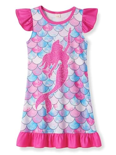 WonderBabe Girls Nightgowns Toddler Girls Mermaid Pajamas Kids Night Gown Mermaid Dress Princess Flutter Short Sleeves Nightgown Size 5t 6t