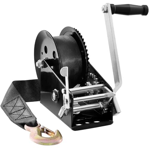 VEVOR Hand Winch,3500 lbs Capacity Hand Boat Trailer Winch Heavy Duty Rope Crank with 33 ft Polyester Strap and Two-Way Ratchet, Manual Operated Hand Crank Winch for Trailer, Boat or ATV Towing