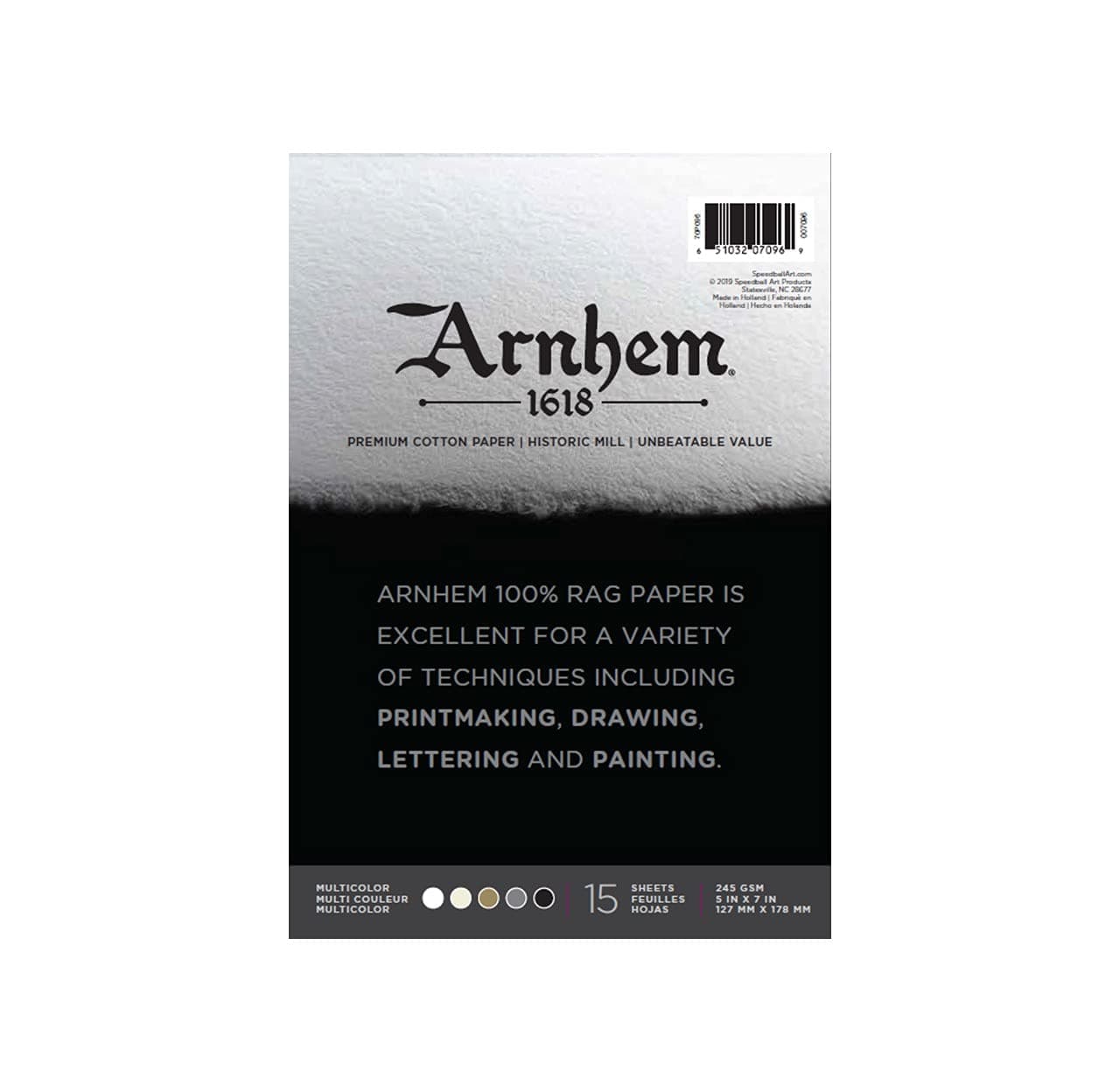Speedball Arnhem 1618 Printmaking Paper Pad 5x7 Inches Assorted Colors 15Sheets