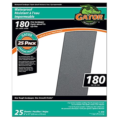 Gator 9" x 11" Waterproof Sanding Sheets, 180 Grit, 25 Pack