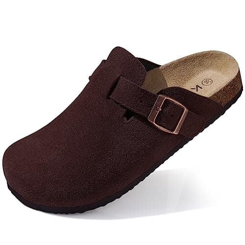 KIDMI Genuine Suede Clogs for Women Cork Footbed Sandals Leather Mules Potato Shoes with Arch Support Coffee 36 (Size 5.5-6)