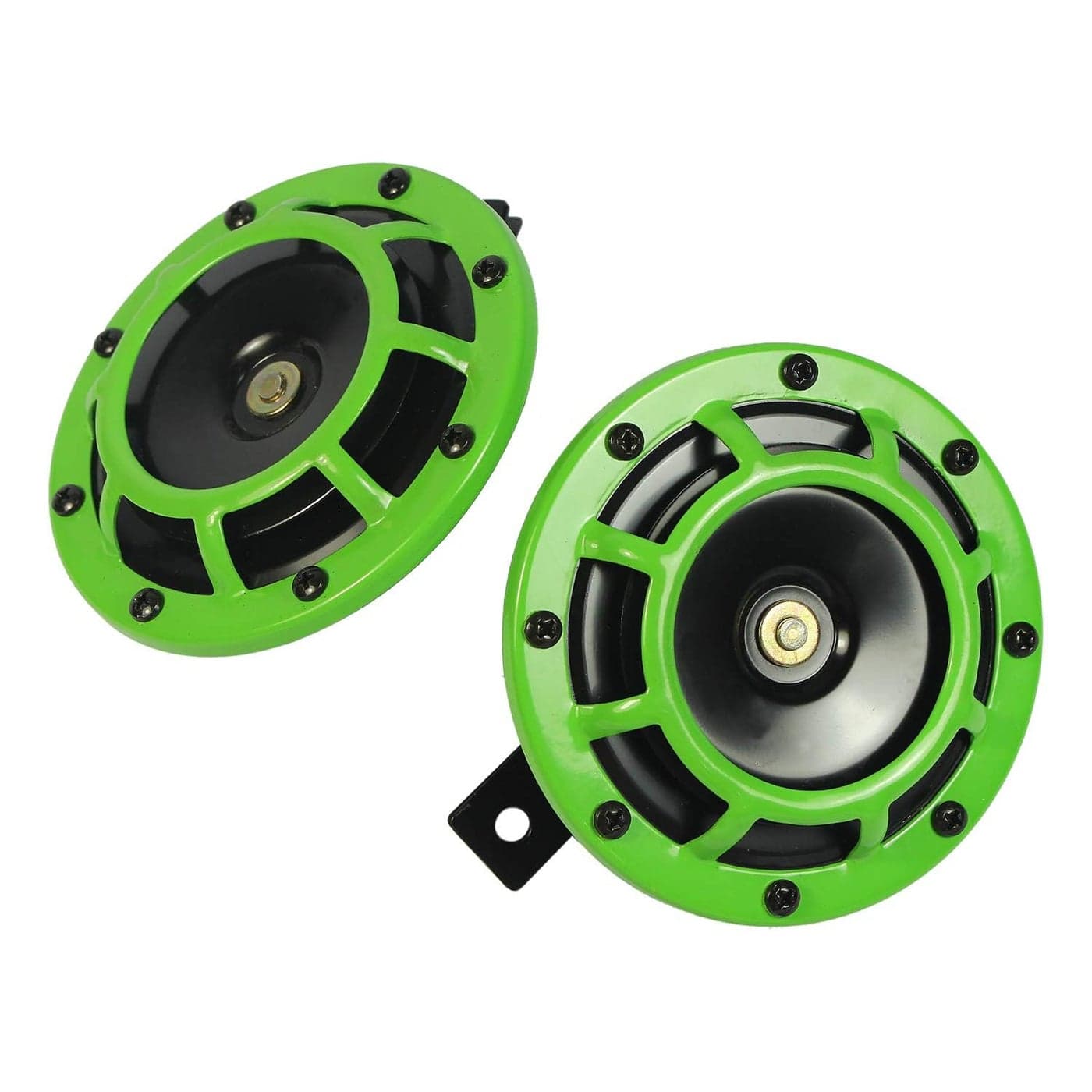CARMOCAR Eletric Car Horn Kit 12V 135db Super Loud High Tone and Low Tone Metal Twin Horn Kit with Bracket for Cars Trucks SUVs RVs Vans Motorcycles Off Road Boats Green