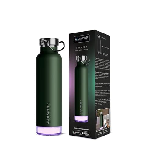 Aquaminder Smart Water Bottle | RGB LED Glow & Timer Hydration Reminder with BT Mobile Phone Connection, Thames with App 600 ML (Olive Green)
