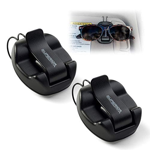 SUPERIOR ESSENTIALS Sunglasses Holder for Sun Visor/Air Vent - Conveniently Holds Sunglasses - Easy One Handed Operation (2 Pack)