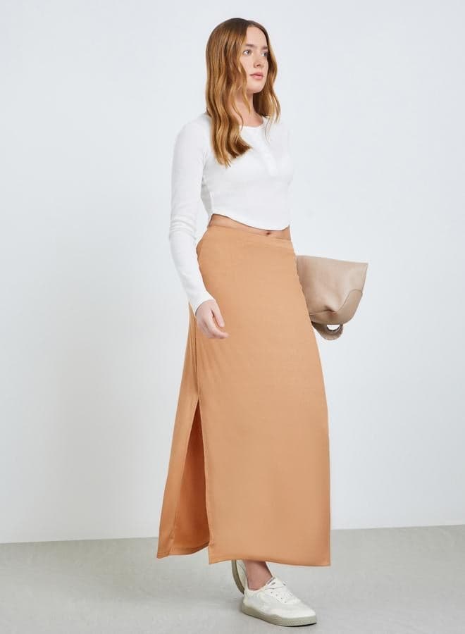 Brown Bodycon Maxi Skirt with Slit