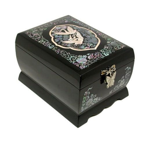 Antique Alive Mother of Pearl Inlay Design Jewelry Box, Wood Jewelry Box, Trinket Case, Keepsake Treasure Chest Box Organizer Holder (Double Crane)