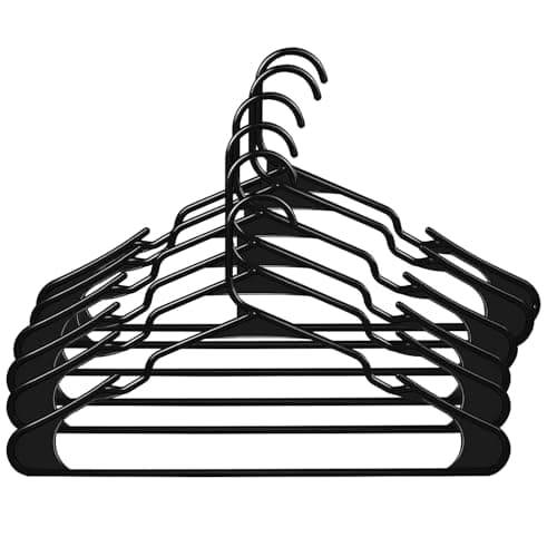 BIANCO Clothes Hangers with Smooth Finish and Non-Slip Grooves Pack of 6 | Clothes Hanger Wardrobe Storage Organizer | Heavy Duty Plastic Hanger for Coats, Suits, Dresses, Pants and Shirts (Black)