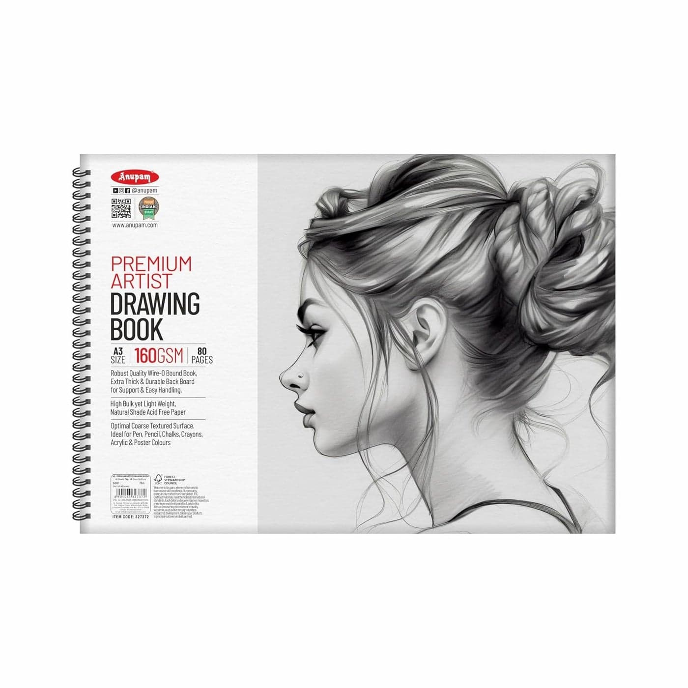 Anupam Premium Artist Drawing Book A3 AcidFree Natural Shade Paper Cartridge Paper 40 Sheet 80 Pages 140gsm Wireo Book Ideal for Drawing Sketching Design Architecture