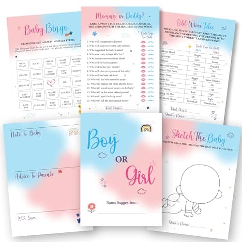 WOODAMORE Baby Gender Reveal Games For Guests - Fun Baby Bingo For Boy Or Girl Shower Games, Gender Reveal Decorations, Mommy Or Daddy, Old Wives Tales Gender Reveal Party Game