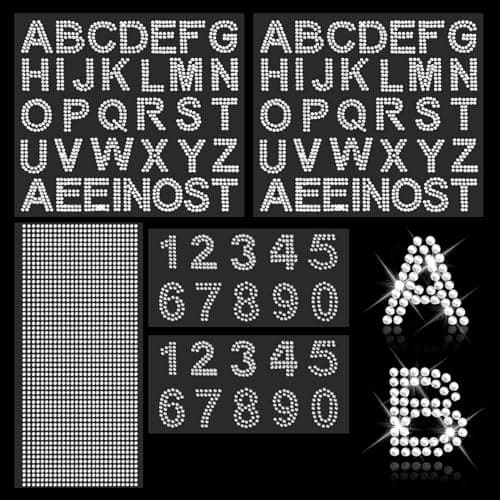 Bluckincle Rhinestone Stickers Glitter White Letter Alphabet Sticker 5 Sheets 2 Inch Large Self Adhesive Fabric Stickers Iron on Letters for Clothing Graduation Cap Decorations Stick Diamond Sticker