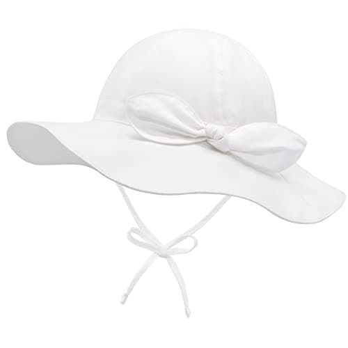 Sarfel Baby Girl Sun Hat Summer Baby Hats UPF 50+Toddler Sun Hat Infant with Wide Brim Bucket Hat White 18.9"(48cm)/6-12 Months
