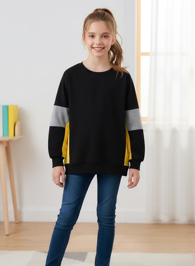 Boy'S Colorblocked Round Neck Long Sleeve Sweatshirt
