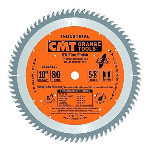 CMT 25508010 ITK Industrial Fine Finish Saw Blade 10Inch x 80 Teeth 40 ATB Grind with 58Inch Bore