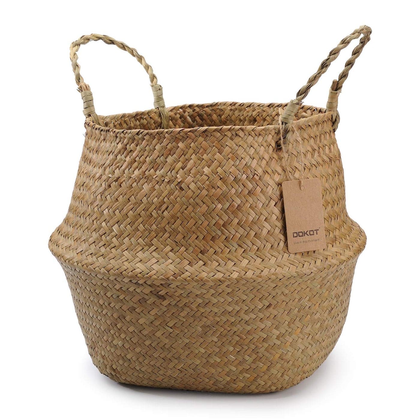 DOKOT Natural Seagrass Belly Basket with Handles Large Storage Laundry Basket Natural