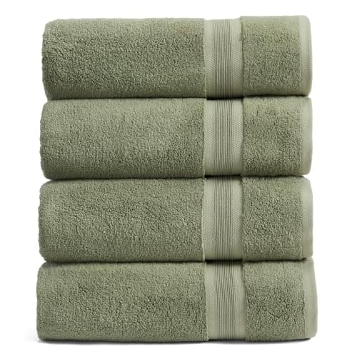 Springtree Home Luxury Viscose from Bamboo Bath Towel Set of 4 | 35% Viscose from Bamboo - 65% Cotton | Absorbent Quick-Dry Towels for Bathroom | Oeko-TEX Standard 100 Cotton | Lily Pad Green