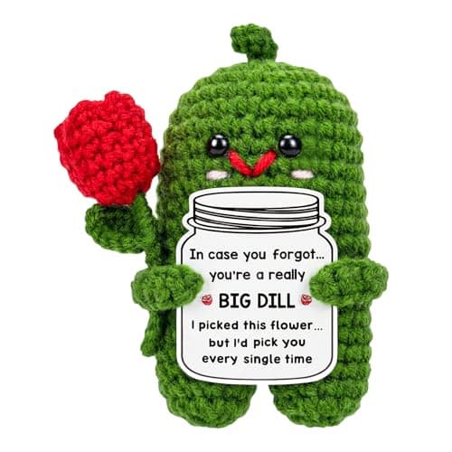 MHSMHL Valentines Day Gifts for Husband Wife Her Him, I Love You Valentines Gifts for Boyfriend Girlfriend Couple, Anniversary Romantic Gift for Women Men Handmade Crochet Pickle with Crochet Rose