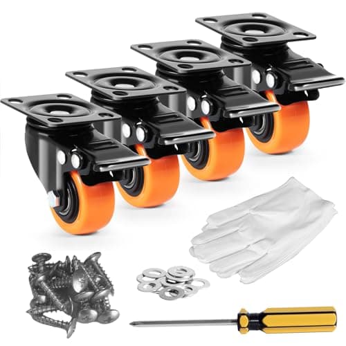 VEVOR Caster Wheels, 2-inch Swivel Plate Casters, Set of 4, with Security Dual Locking No Noise PVC Wheels for Cart Furniture Workbench, Heavy Duty 150 lbs Load Capacity Per Caster