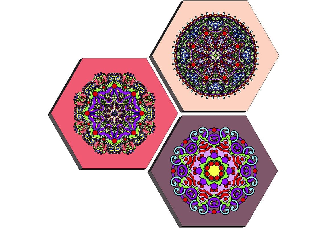 SAF paintings Set of 3 Hexagon Rangoli modern art MDF Board UV Textured Painting 17 Inch X 17 Inch SANFHXS30384