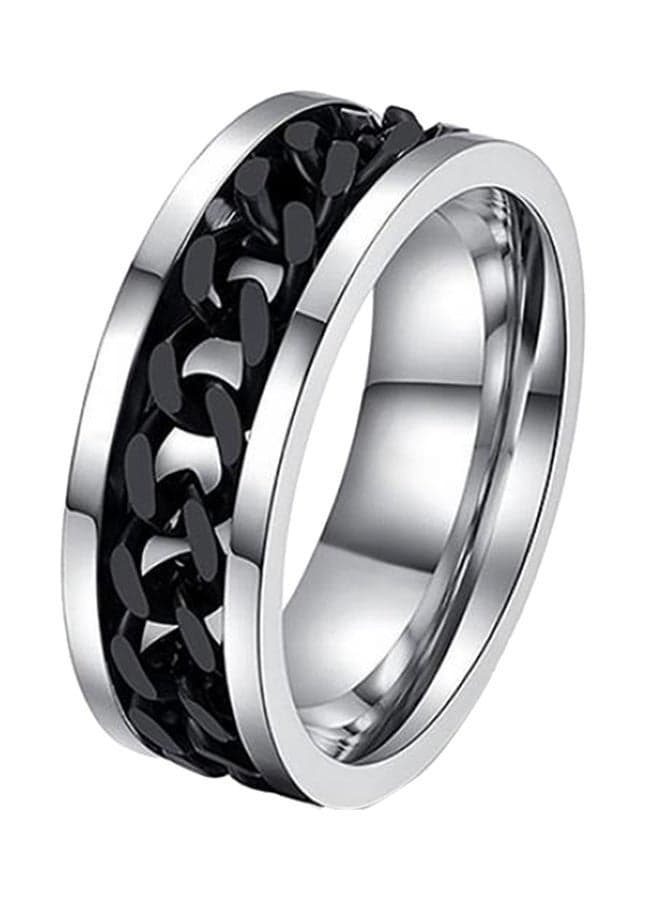 Black Stainless Steel Chain Spinner Ring – Titanium Steel, Rotating Fidget Band, Durable Mechanical Design, Vacuum-Plated, Unisex Fashion Jewelry, EU Size 60