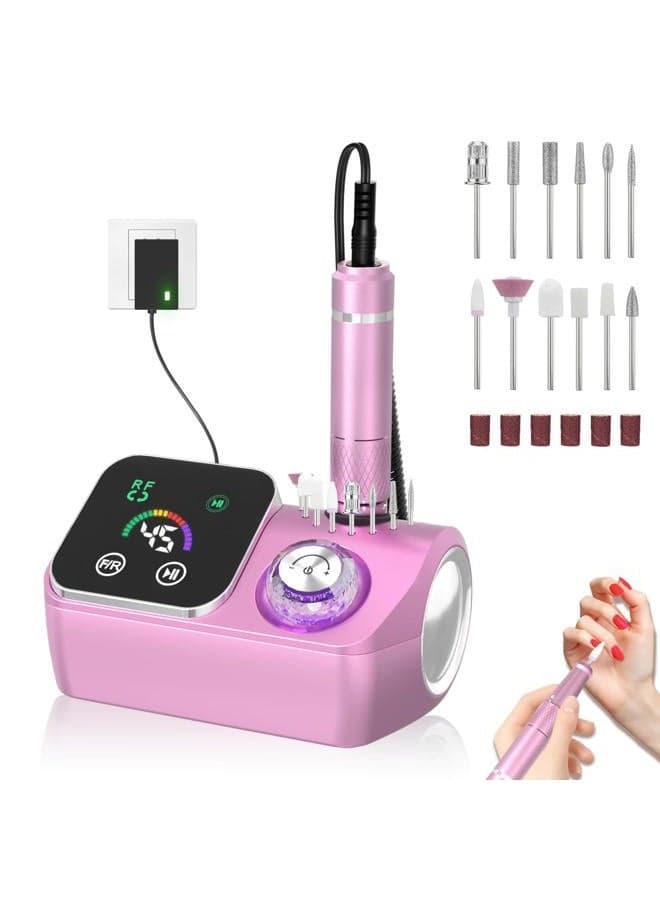 Professional Electric Nail Drill E-File Machine - 45,000 RPM Corded Nail Drills Kit with Low Noise & LED Display for Shaping, Removing & Polishing Acrylic Gel Nails for Salon Home