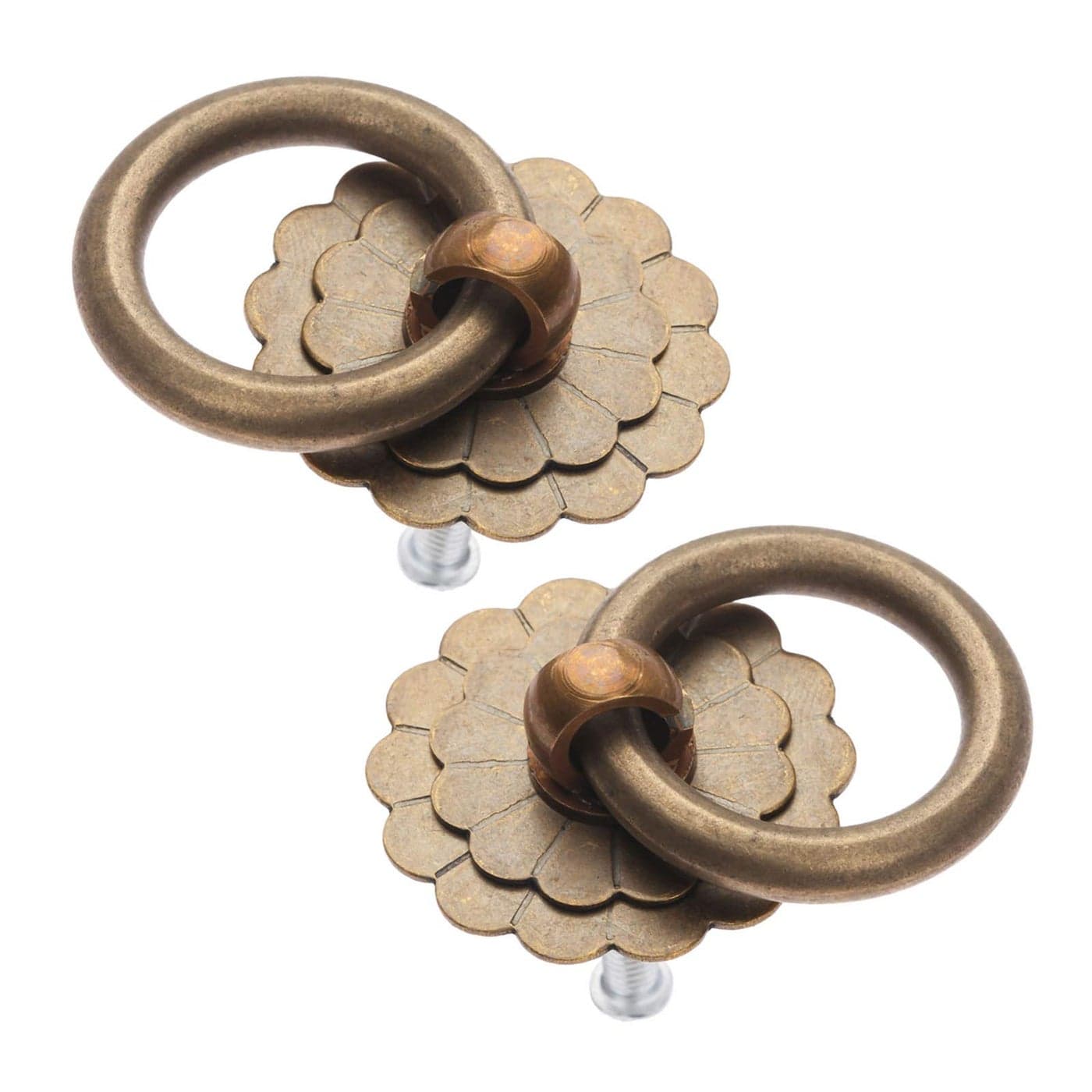 dophee 2Pcs 118 Vintage Copper Round Ring Style Dresser Drawer Cabinet Pull Handle Knob with Screws Antique Brass