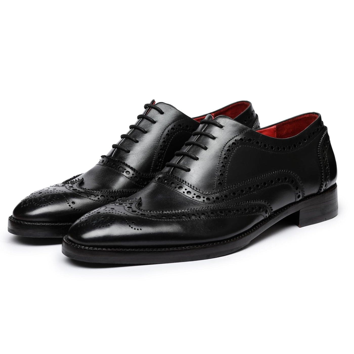 Lethato Wingtip Brogue Oxford Handcrafted Mens Genuine Leather Lace up Dress Shoes with Golden Color Metal Aglets Shoelace Tips Black