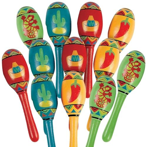 Fun Express 12 Pieces Wooden Fiesta Maracas Educational and Learning Activities for Kids