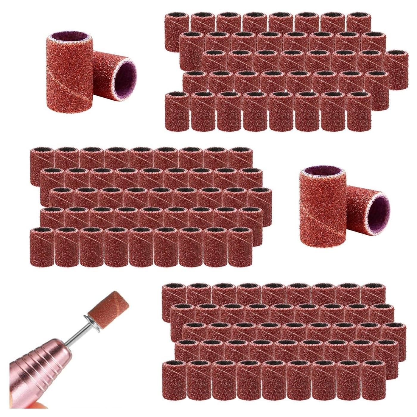 Rubyface Nail Drill Bits Sanding Bands 100 Pcs 180 fine Grit Efile Sand Set Size Electric File Nail Bits for Manicures and Pedicures Care Nail Tools