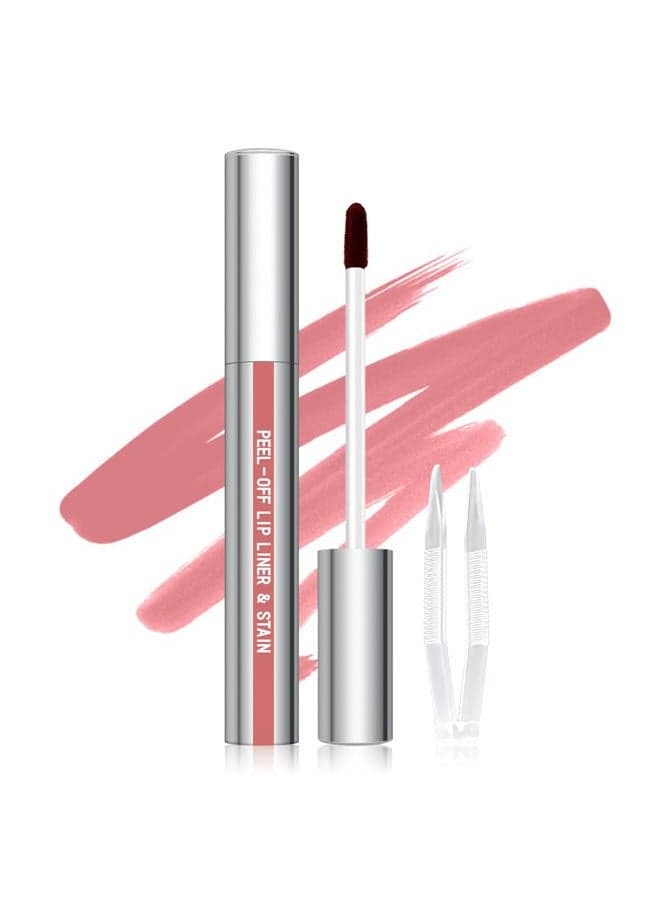 Peel Off Lip Liner Stain, Long Wear Tattoo Lip Liner with Tweezer, Peel Off Lip Stain with Matte Finish, Long Lasting, Waterproof, Transfer-proof, Highly Pigmented Color (N-Nude Pink)