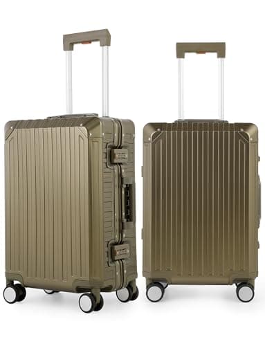 KANGSHILU Mvst Luggage Premium All Aluminum Magnesium Carry On 20'' Lightweight Metal,Suitcase with Spinner Wheels Built-in Toiletry Set, Luggage Protector(silvery) (Brown, 20inch)