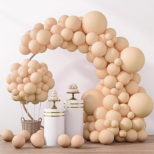 RUBFAC 129pcs Nude Balloons Different Sizes 18 12 10 5 Inch Boho Beige Apricot Balloon Garland Arch Kit for Party Decoration Gender Reveal Graduation Wedding Anniversary Baby Shower Party Supplies