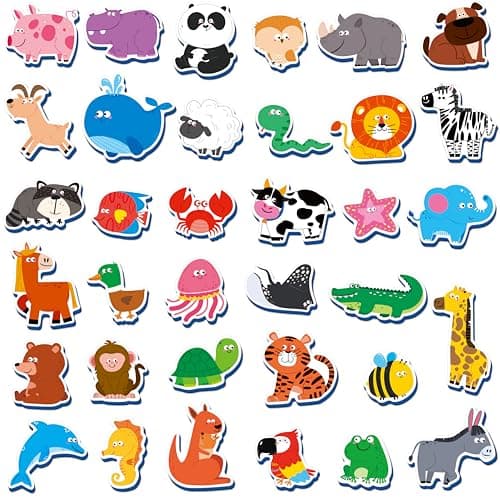 SpriteGru 35 Pcs Animal Magnets Adorable Magnetic Animal Toys Wild Farm Marine Animals Thick Foam NonToxic Educational Learning Toys for Kids 3