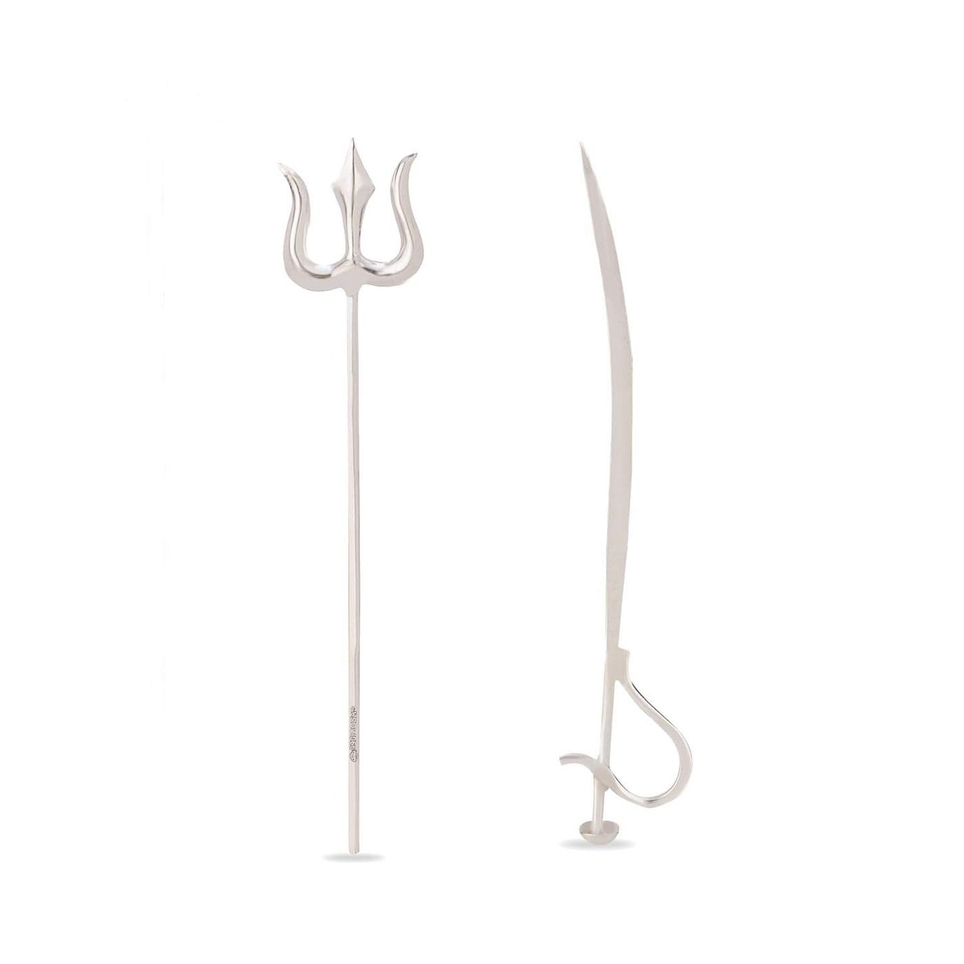 Osasbazaar Silver Trishul and Talwar Set for Puja Pure BIS Hallmarked Silver Set of 2