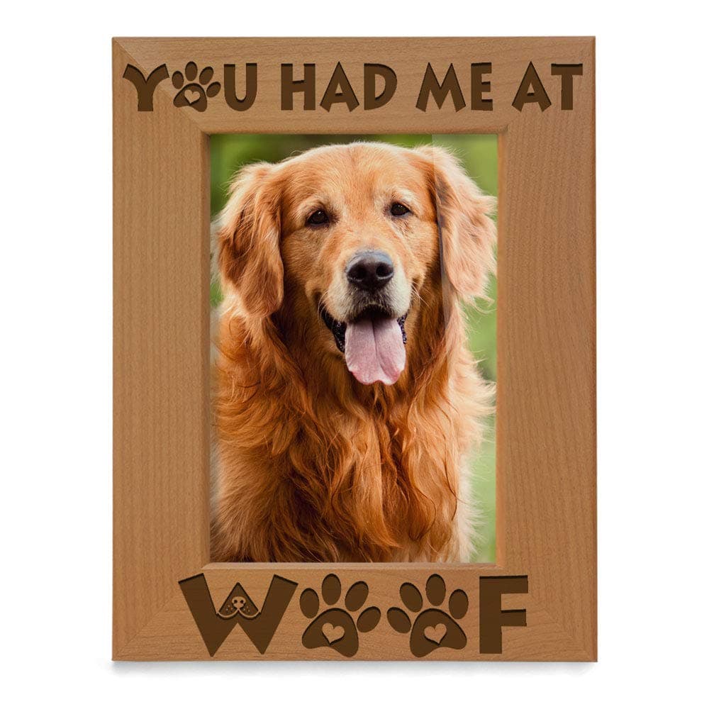 KATE POSH You had me at Woof Dog Paws Engraved Natural Wood Picture Frame New Puppy Memorial Best Dog Ever Gifts 5x7Vertical