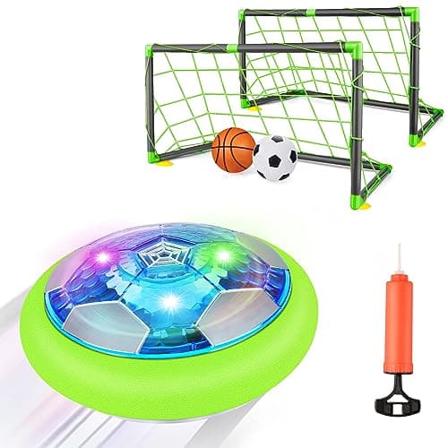 Growsland Hover Soccer Ball with 2 Goals Rechargeable Air Floating Soccer Toy with LED Lights and Foam Bumper Indoor Games for Kids 4812 Toys Gifts for 3 4 5 6 7 8 9 Year Old Boys Girls