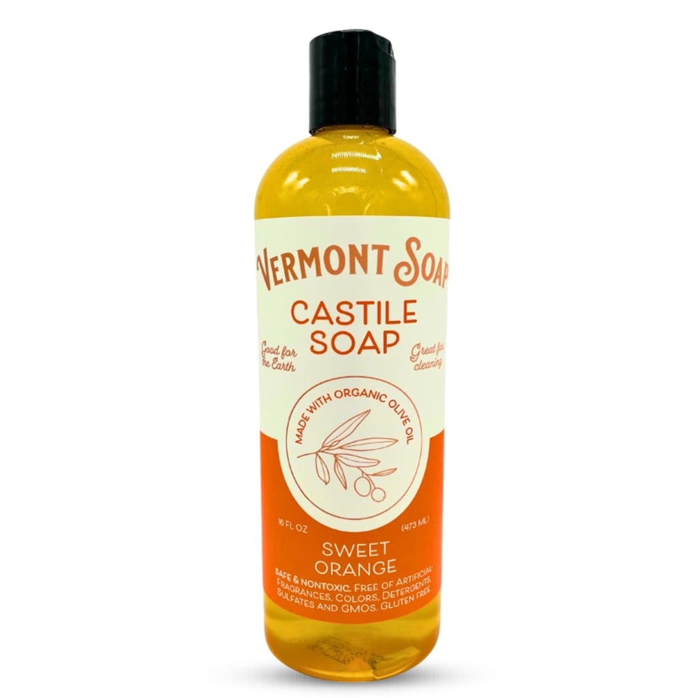 Vermont Orange Castile Soap Gentle Liquid Soap for Sensitive Skin Natural Body Wash Organic Hair Shampoo for Oily Hair Aloe Castile Soap for Men Women 16 Oz