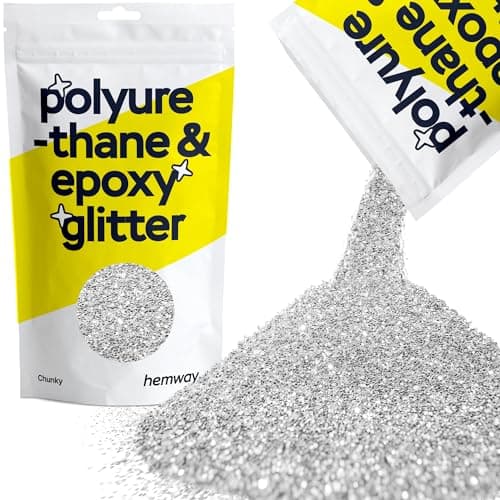 Hemway Polyurethane Epoxy Resin Glitter 100g 35oz Metallic Crystal Flake Additive for Flooring Jewelry Tumblers Glass Pigment Chunky 140 0025 06mm Silver