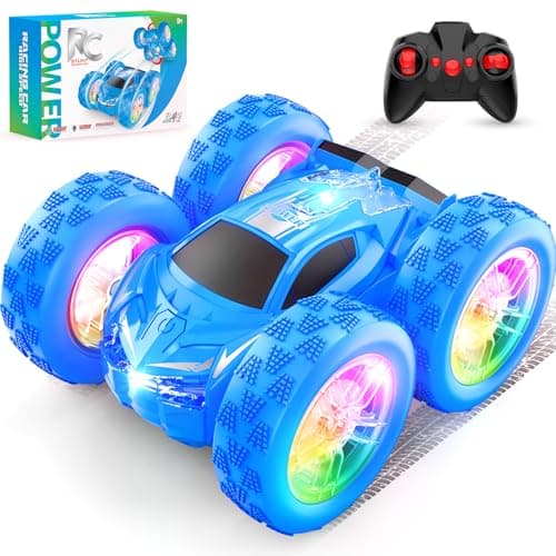 Flip Remote Control Car for Kids RC Stunt Cars Toys for Boys Ages 47 with DoubleSide and Changeable Led Lights 124 Vehicle Toy Gift for Children 3 4 5 6 7 8 9 Year Old Boys Girls Racing Car Blue