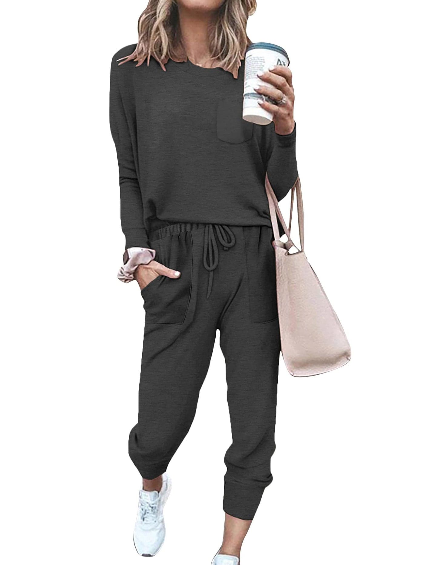 Bofell Womens 2 Piece Outfits Casual Lounge Sets Fall Fashion 2023 Travel Grey XL