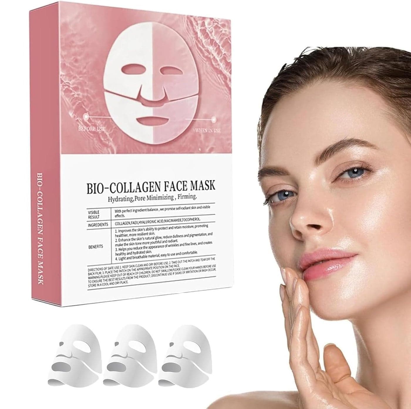Clefairy BioCollagen Face Mask Deep Hydrating Overnight Face Mask Korean Skincare Facial Treatments Masks for Women Firming and Moisturizing 3Pack