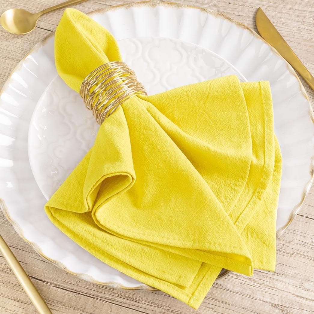 MLMW Cloth Napkins Set of 6 Yellow Linen Dinner Cotton Napkins Cloth Bulk Washable 1616 for Wedding Party Baby Bridal Shower Birthday Table Decorations
