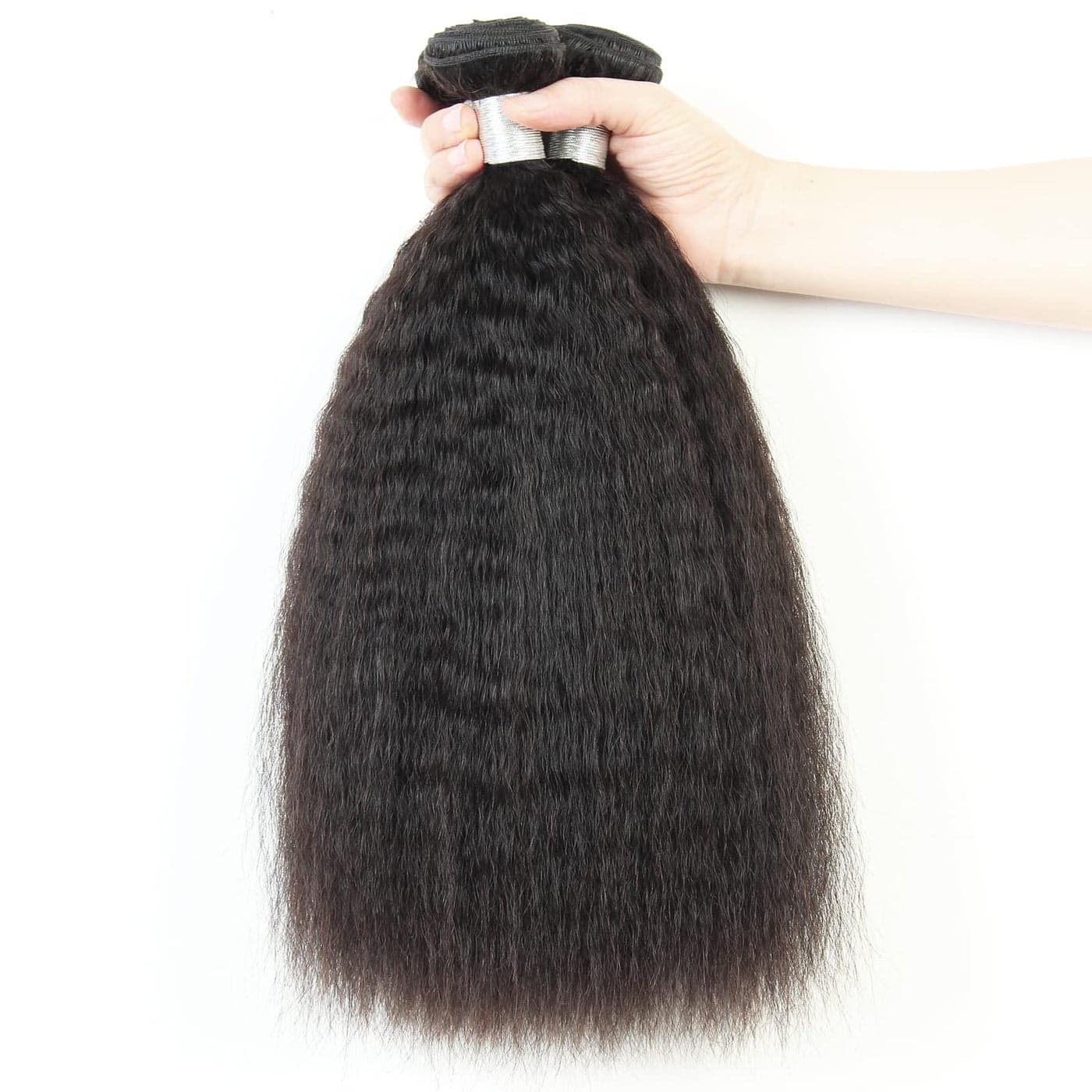LINYINGYH 100 Human Hair Kinky Straight Bundles Weave Yaki Straight 3 Bundles 10 12 14 inch Unprocessed Brazilian Virgin Hair Extensions Bundles Natural Color