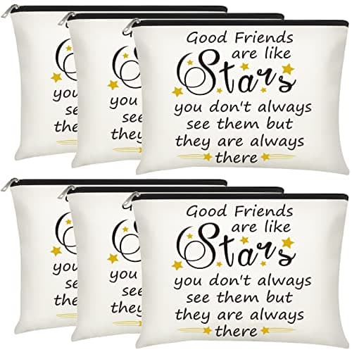 Xuniea 6 Pcs Friendship Gifts for Women Bulk Friendship Cosmetic Makeup Bag for Girl Travel Pouch Friend BFF Birthday GiftsStar Pattern