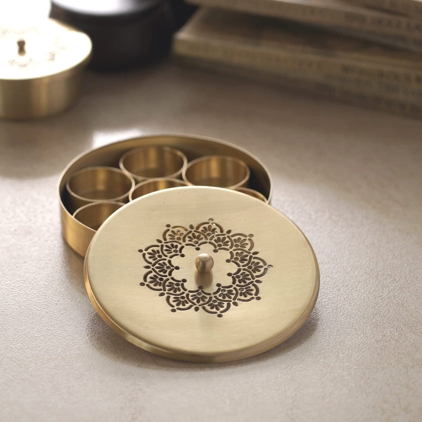 Courtyard Brass Couirtyard Mandala Nut Boxes |Gold|100 G|Set Of 2