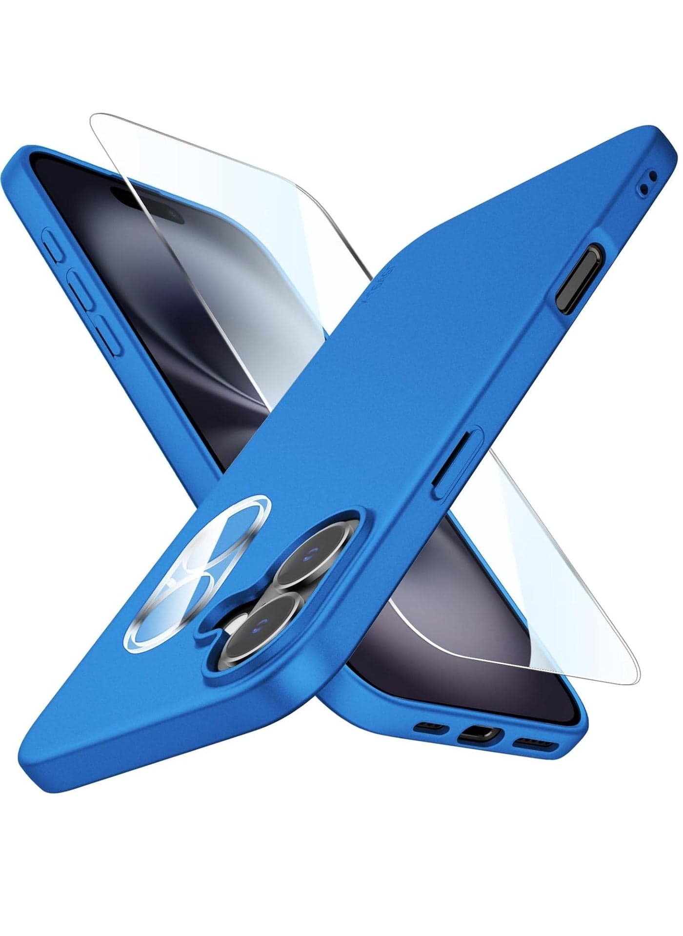 iPhone 16 Ultra-Thin Matte Blue Case – Upgraded with Camera Lens and Screen Protectors, Soft Touch, Shockproof Design